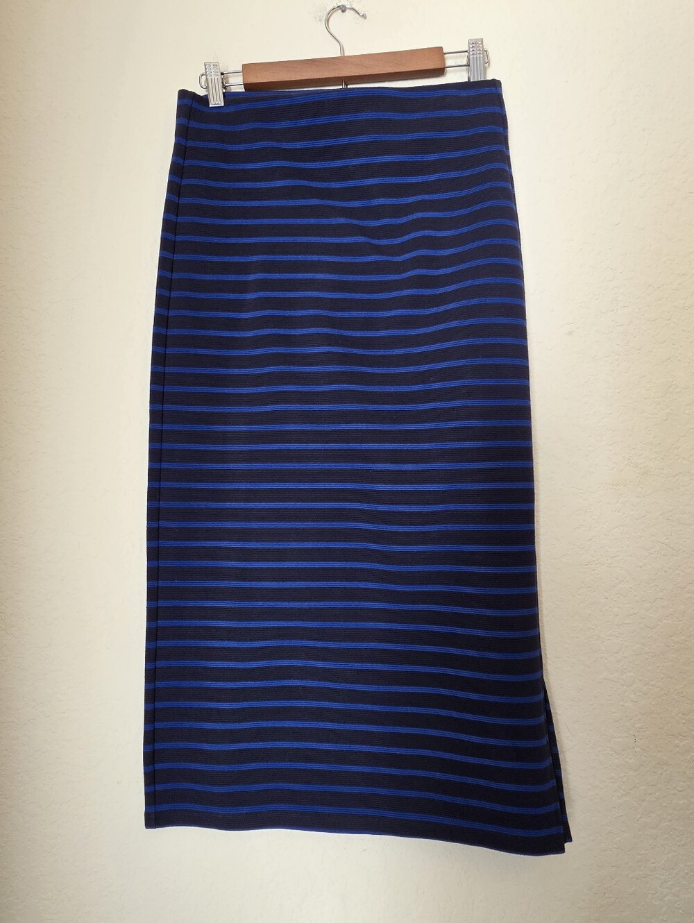Loft Maxi Pencil Skirt Womens Small Navy Royal Blue Nautical Stripe Side Slit